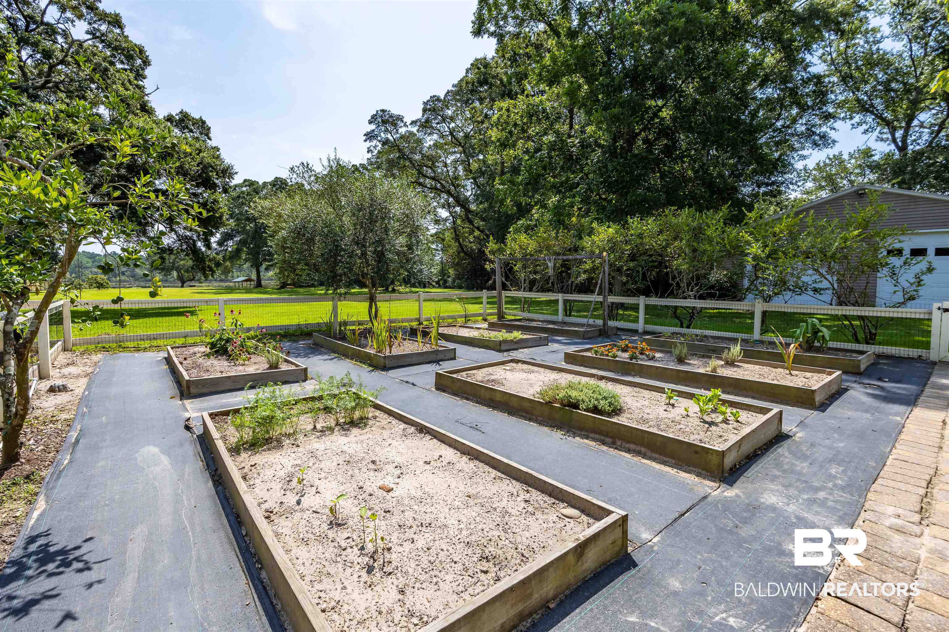 13677 Rebel Road Coden, AL 36523 - Photo 42 of 61 Expansive garden area featuring multiple raised beds and an established olive tree