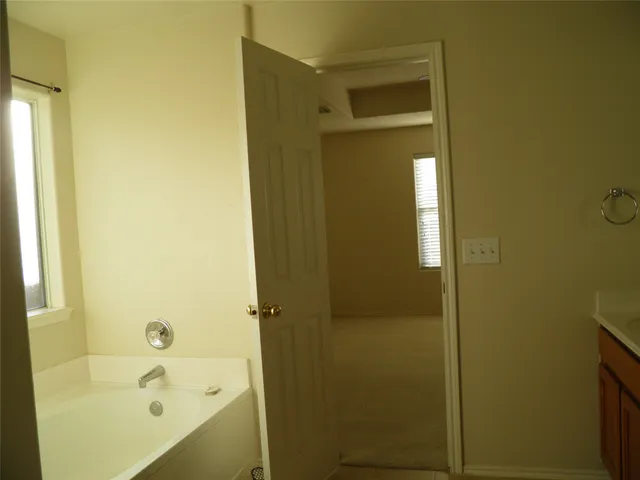 a view of a room with a window