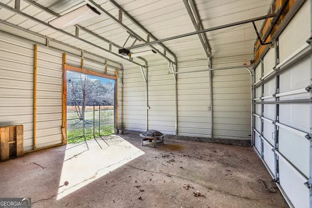 a view of a room with wooden walls