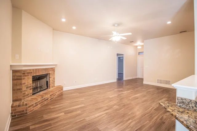 a view of a livingroom with a fireplace