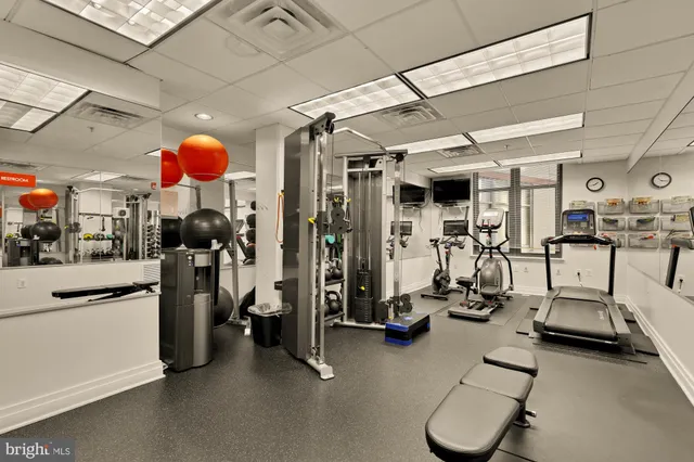 a view of a room with gym equipment
