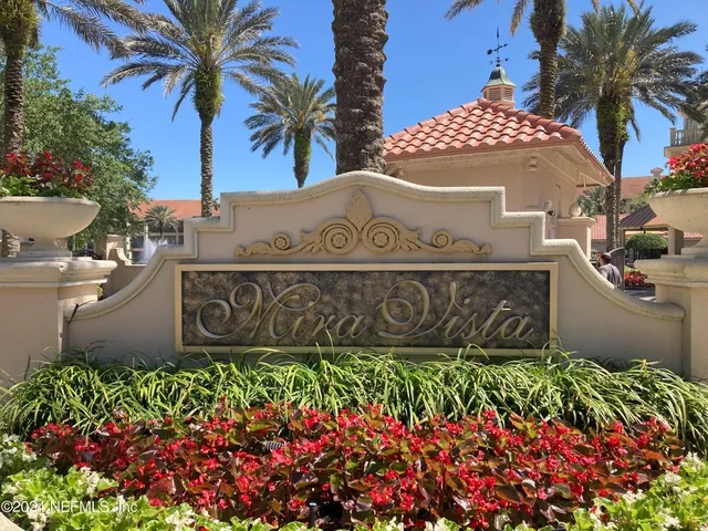 a view of a park with palm trees