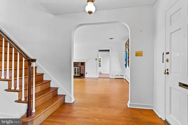 a view of a livingroom with wooden floor