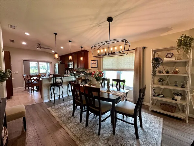 a view of a dining room and livingroom