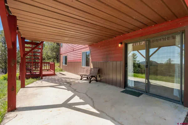 a building outdoor space with seating space
