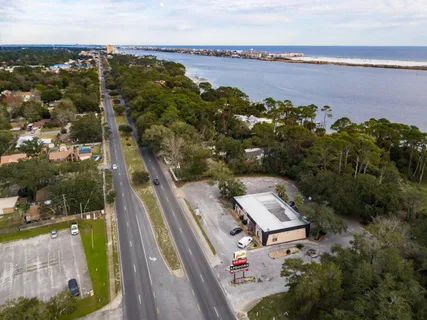 a view of a city and ocean view