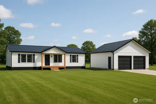 a front view of house with yard and green space