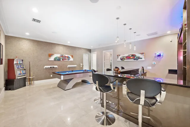 a living room with furniture and a table