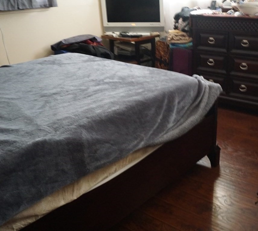 210 3rd Street Lowell, MA 01850 - Photo 16 of 18 a bedroom with a bed and a flat tv screen on dresser