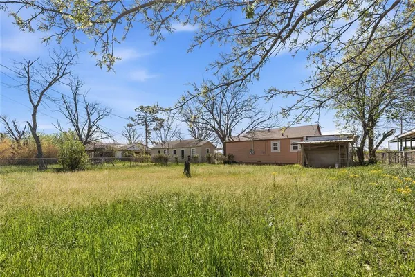 a view of large trees with a yard