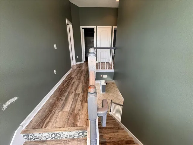 a stair with table in front of it