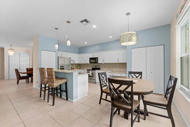 a view of a dining area with furniture