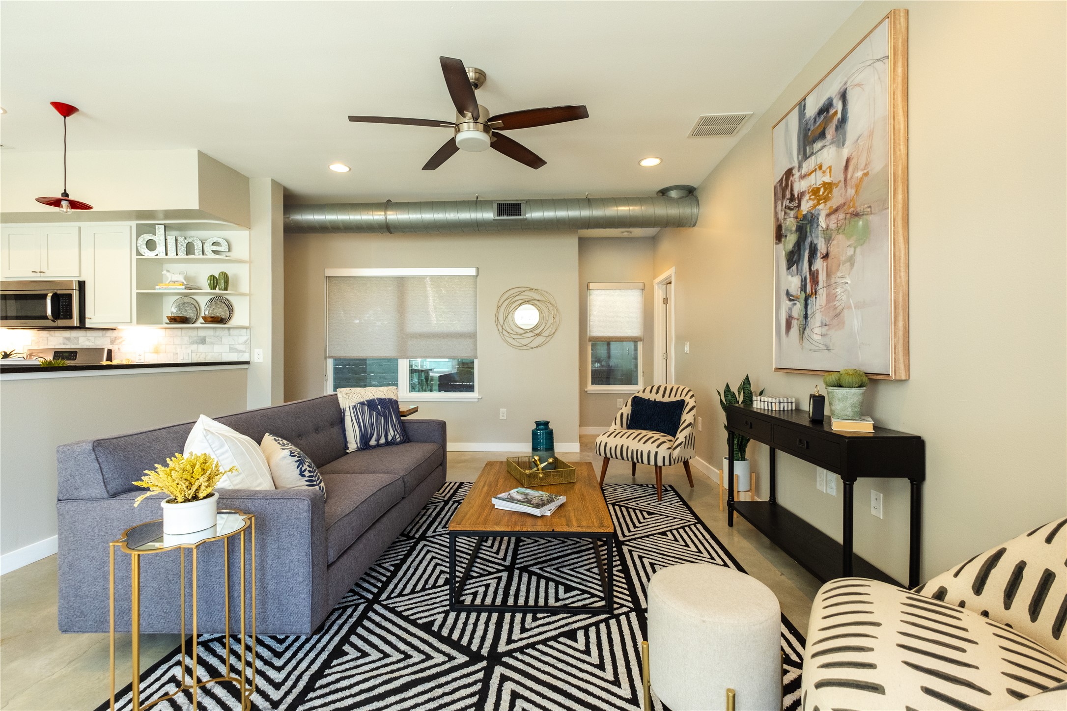 7601 Bethune Avenue, Unit B Austin, TX 78752 - Photo 8 of 39 Living room with ceiling fan and recessed lighting