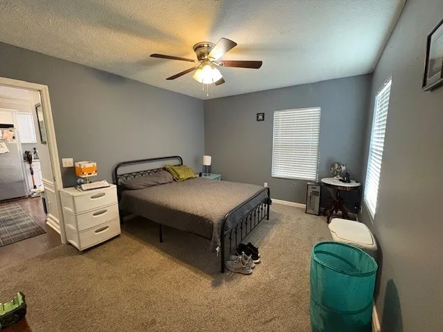 a bedroom with a bed and furniture