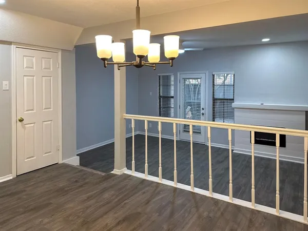 a view of a livingroom with a chandelier