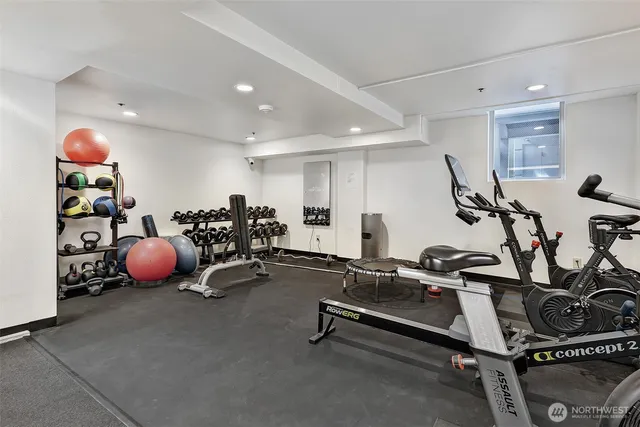 a view of a room with gym equipment