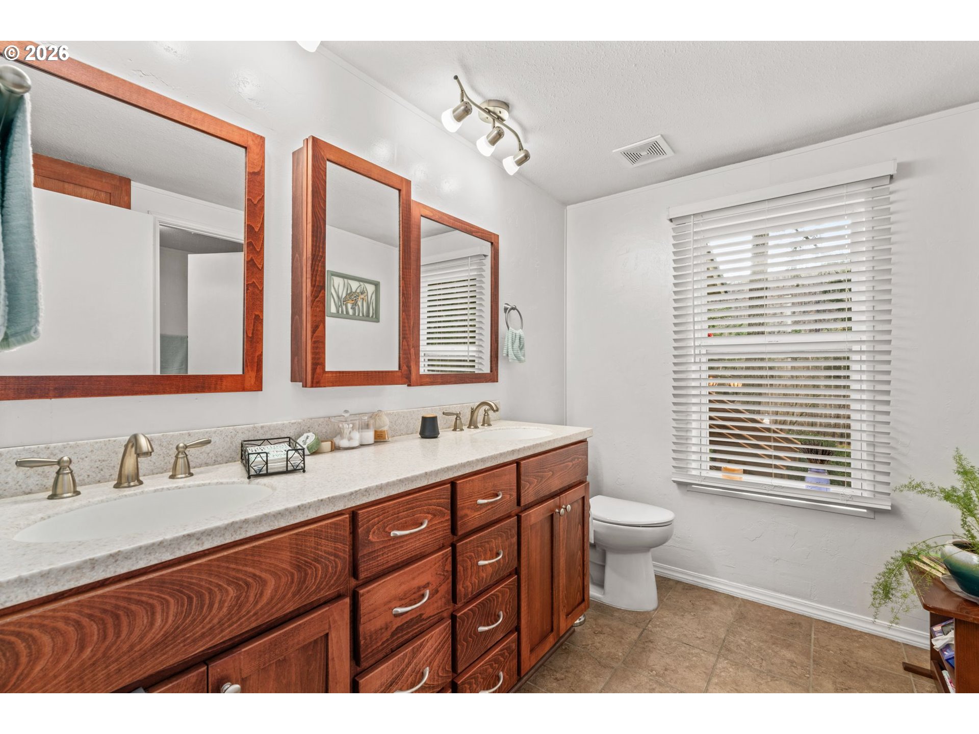 49400 Eagle Rock Place Vida, OR 97488 - Photo 27 of 48 a bathroom with a double vanity sink toilet and a mirror