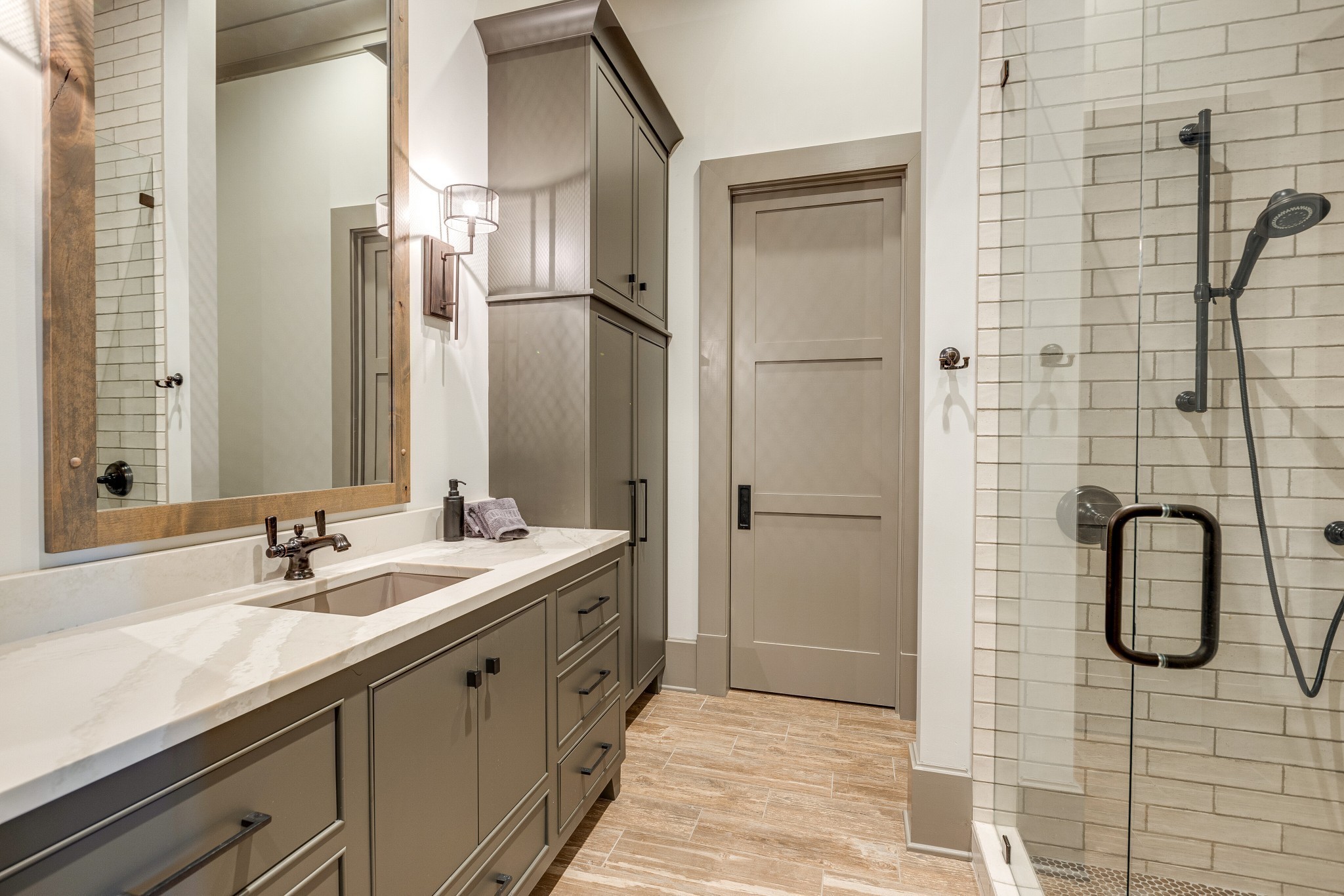 8455 Heirloom Boulevard College Grove, TN 37046 - Photo 62 of 69 a bathroom with a double vanity sink mirror and shower