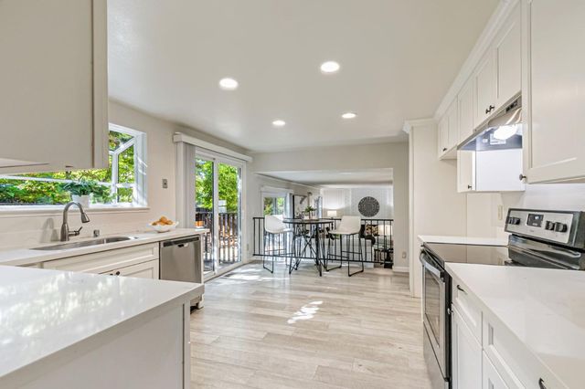 a kitchen with lots of counter top space