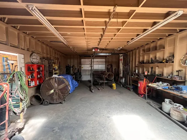 a view of a storage room with racks