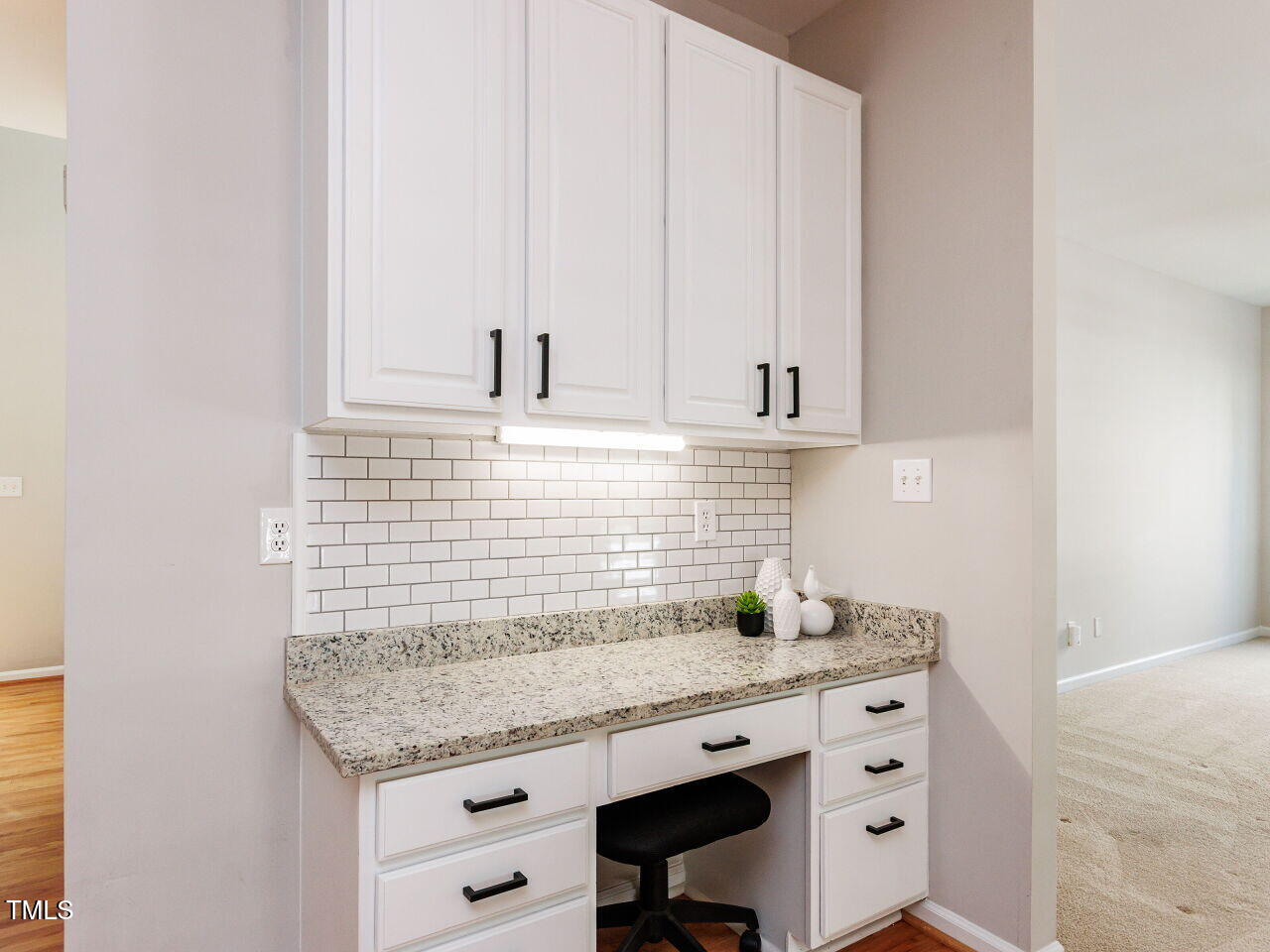 6516 Englehardt Drive Raleigh, NC 27617 - Photo 16 of 43 Built-in Kitchen desk, granite counter and cabinetry storage