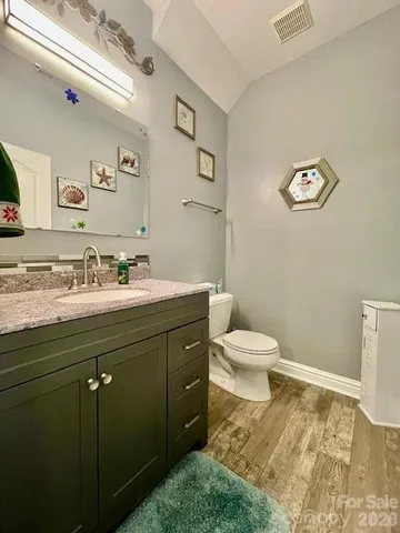 a bathroom with a sink toilet and vanity
