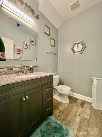 a bathroom with a sink toilet and vanity