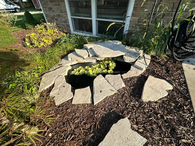 a view of a house with backyard and a garden