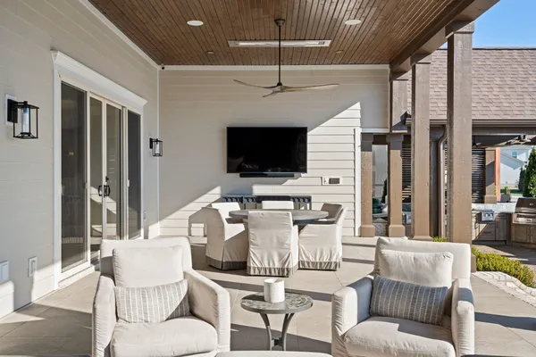 a view of outdoor space with seating