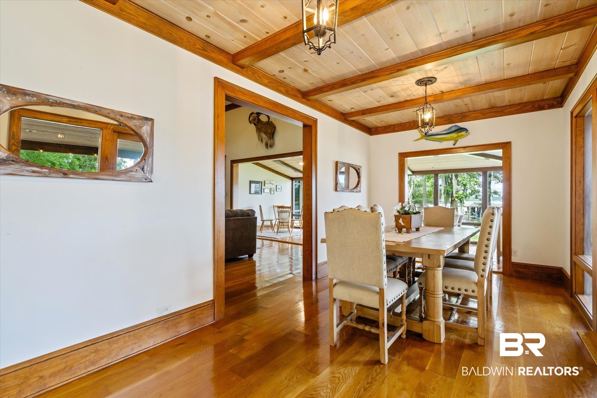 2228 Riverside Drive Mobile, AL 36605 - Photo 16 of 51 Dining room featuring wood-type flooring, beamed ceiling, and wooden ceiling
