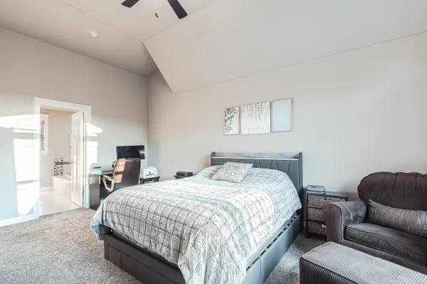 a bedroom with a bed window and a couch