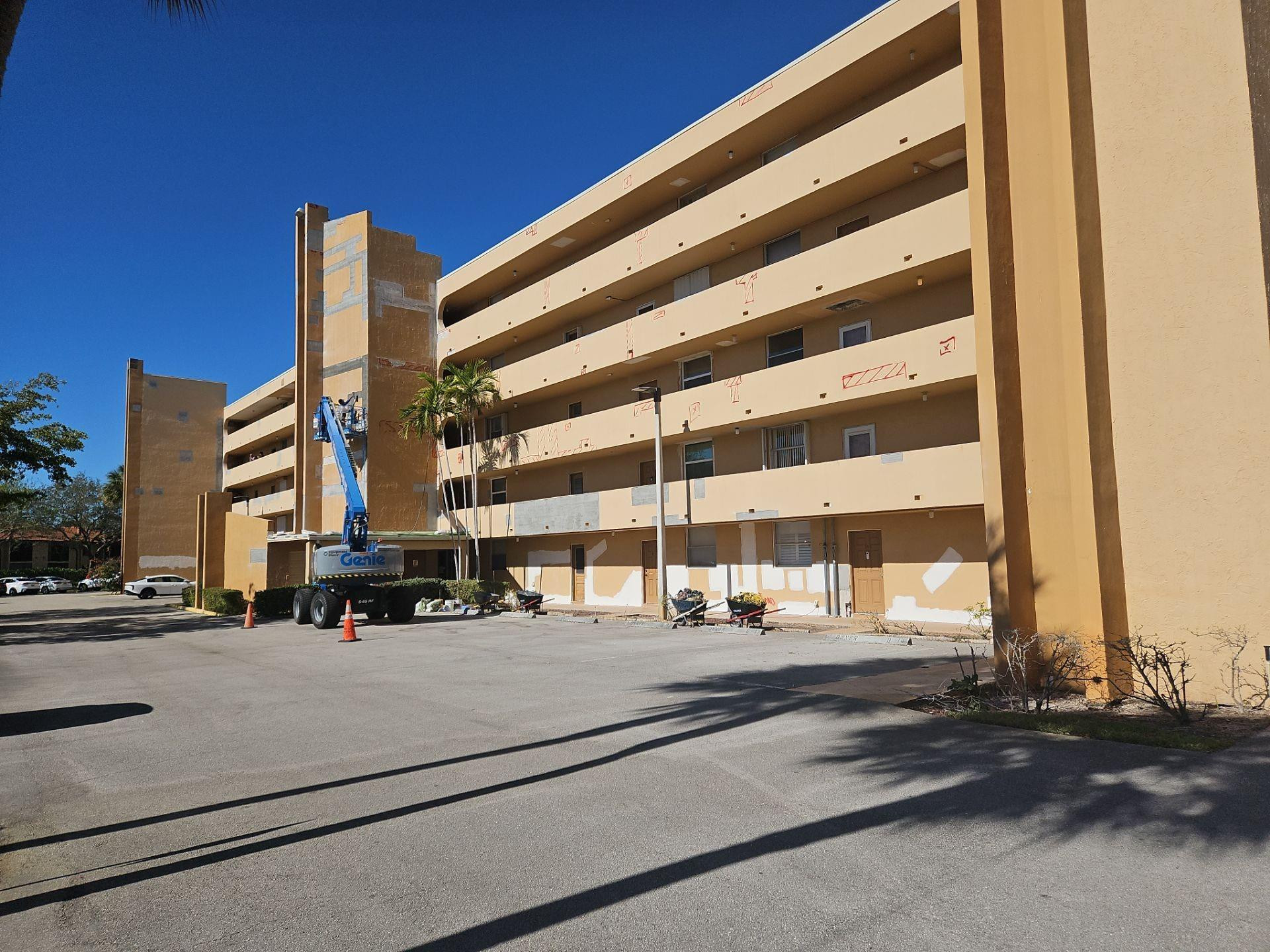 a building exterior with tall building