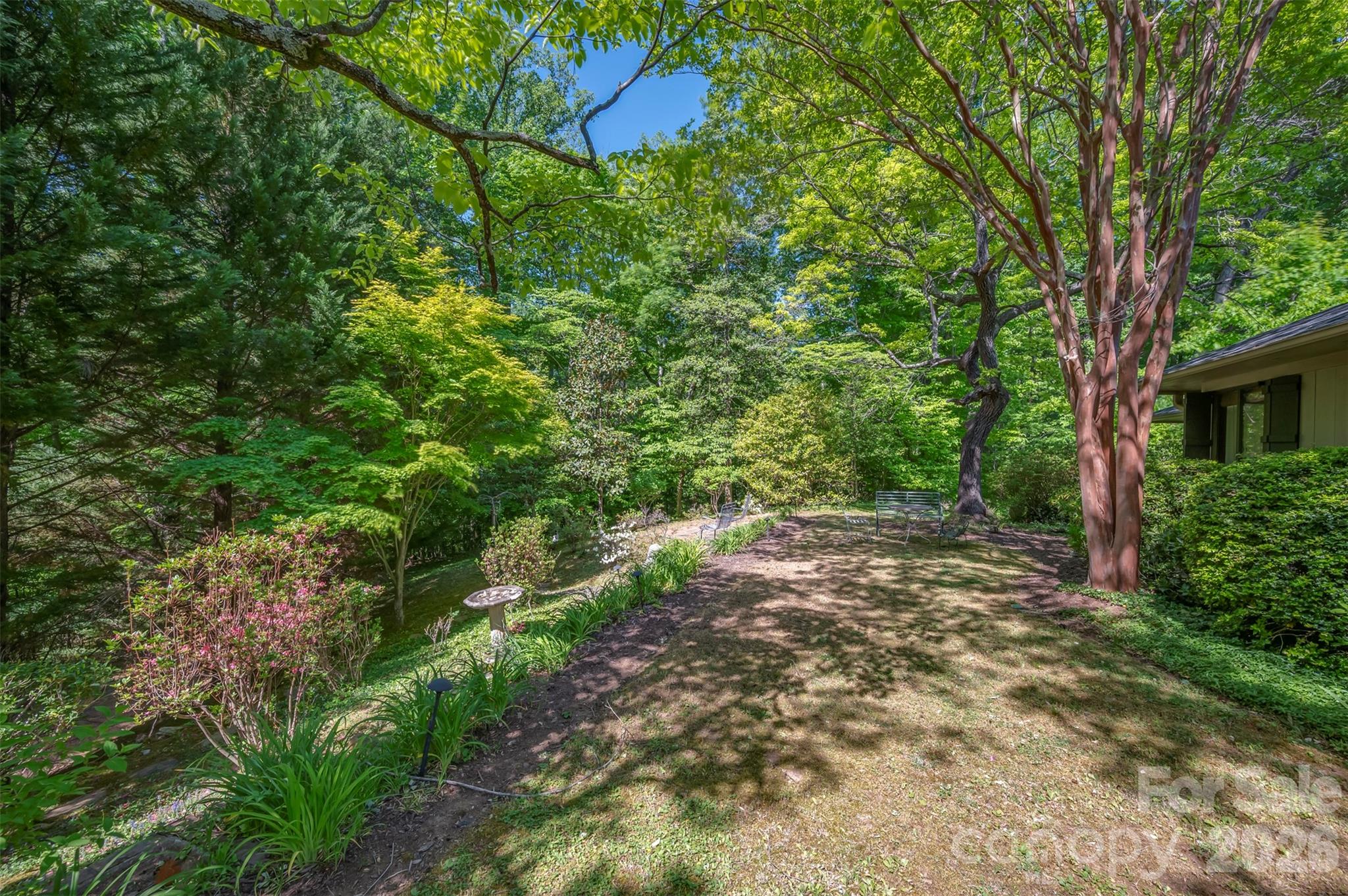 484 Sourwood Ridge Road Tryon, NC 28782 - Photo 32 of 34 a view of a yard with plants and a large tree