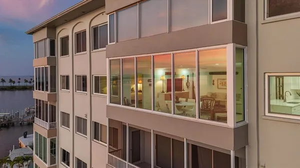 a view of a building from a balcony