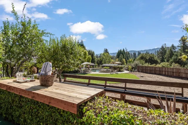 a view of a bench in a garden
