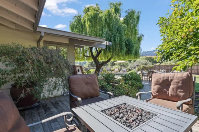a view of an outdoor sitting space