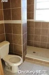 a bathroom with a toilet and a shower