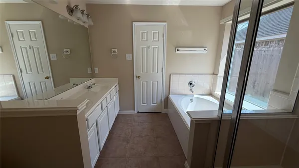 a bathroom with a sink a mirror and a bathtub