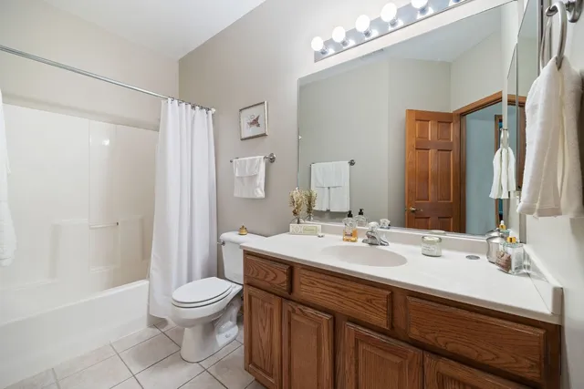 a bathroom with a sink a toilet a mirror a vanity and shower