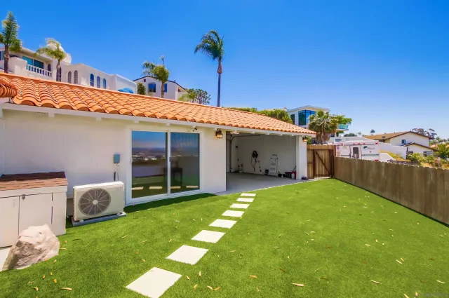 a view of a terrace with a garden