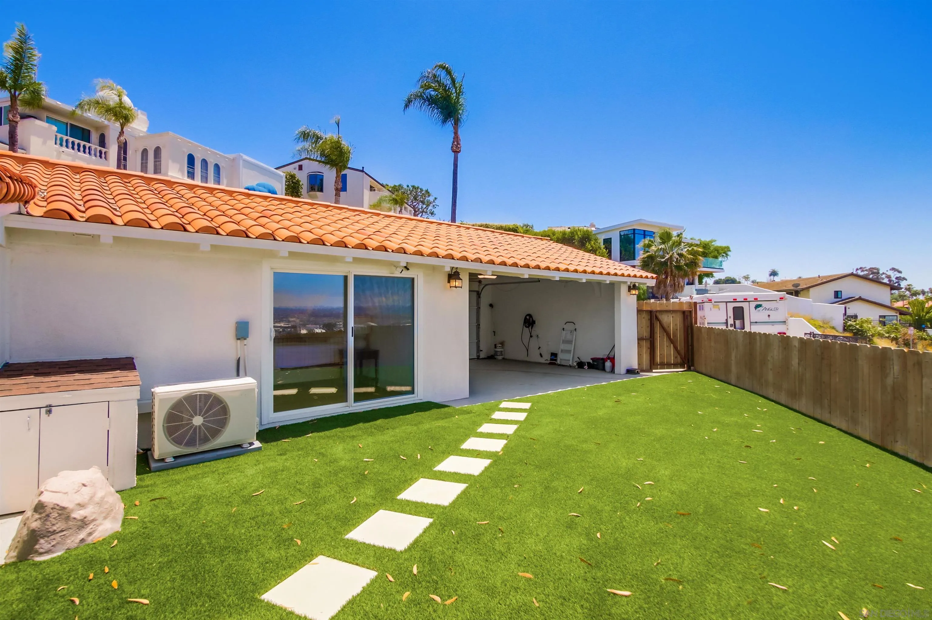 4242 Cosoy Way San Diego, CA 92110 - Photo 47 of 75 a view of a house with a backyard and porch