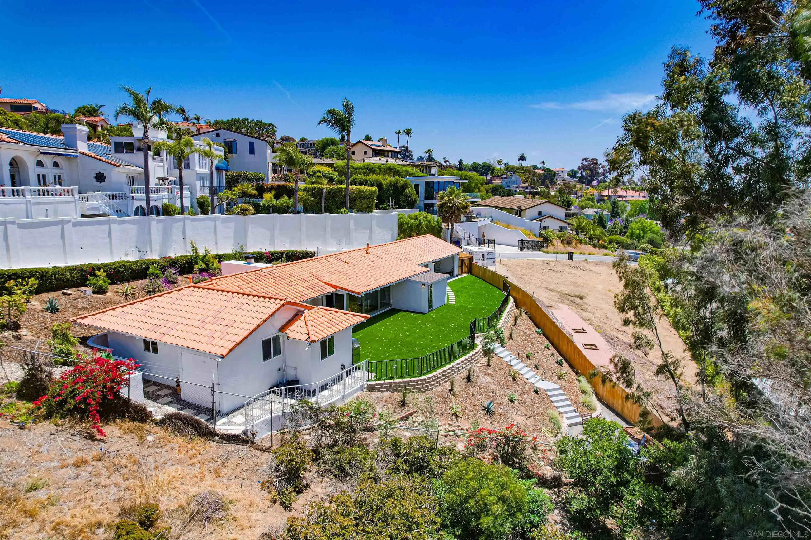 4242 Cosoy Way San Diego, CA 92110 - Photo 57 of 75 an aerial view of a house with a garden and lake view