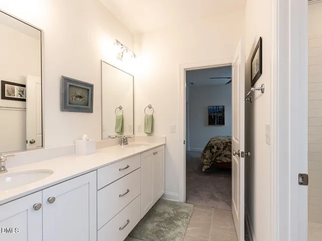 a view of a park with large trees