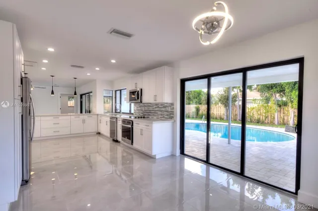a open kitchen with a large window