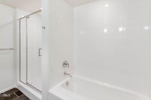 a bathroom with a bathtub