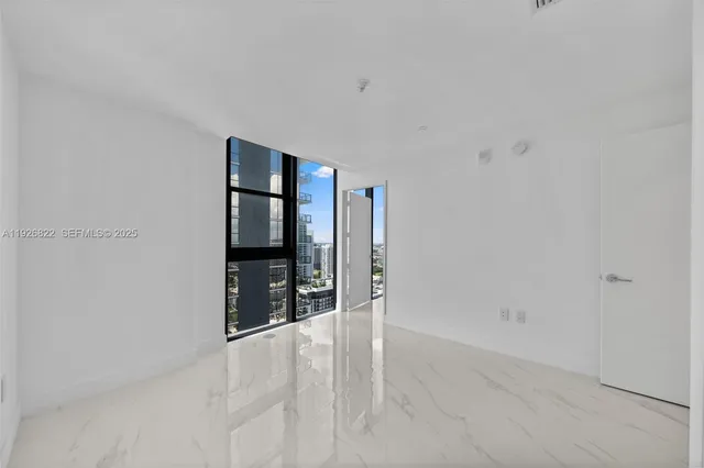 a view of a building with a large window