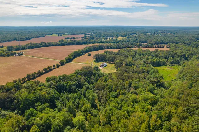 an aerial view of a house with a yard and lake view