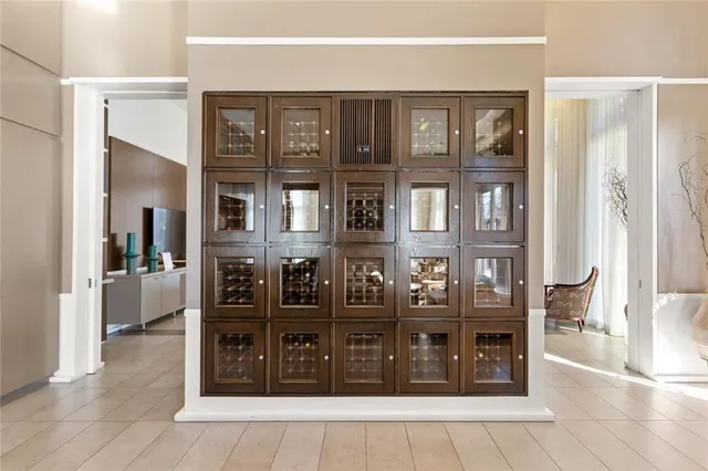 a view of front door with dining area