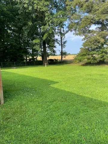 a view of a field of grass and trees