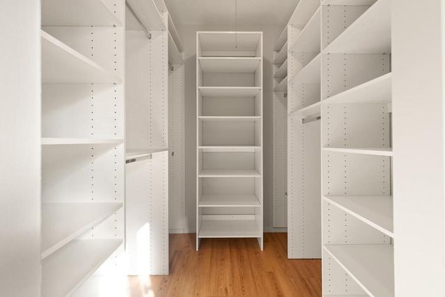 a view of walk in closet with empty racks